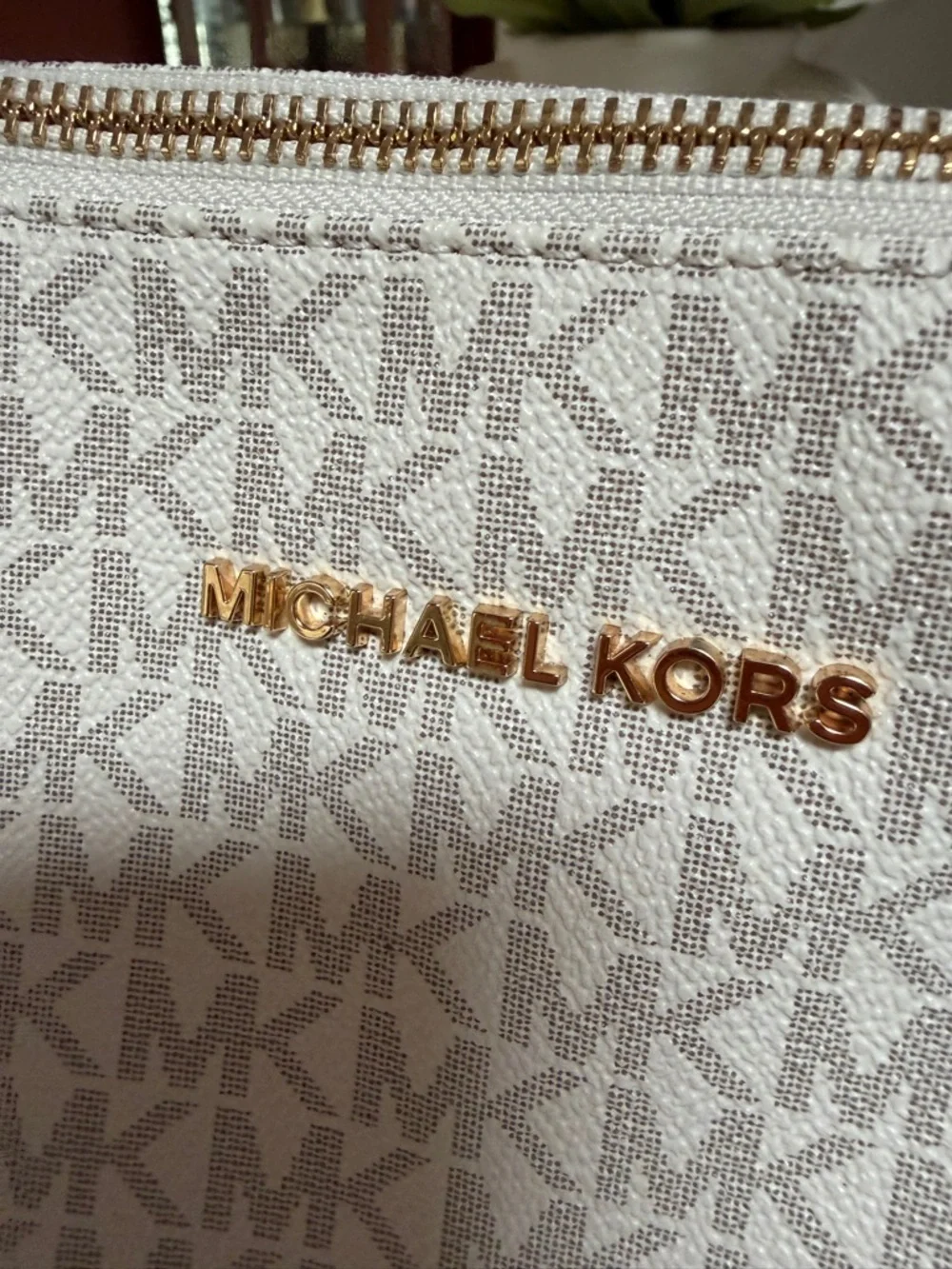 Michael Kors Cream Monogram Tote with Tan Leather Straps - Picture 6 of 14